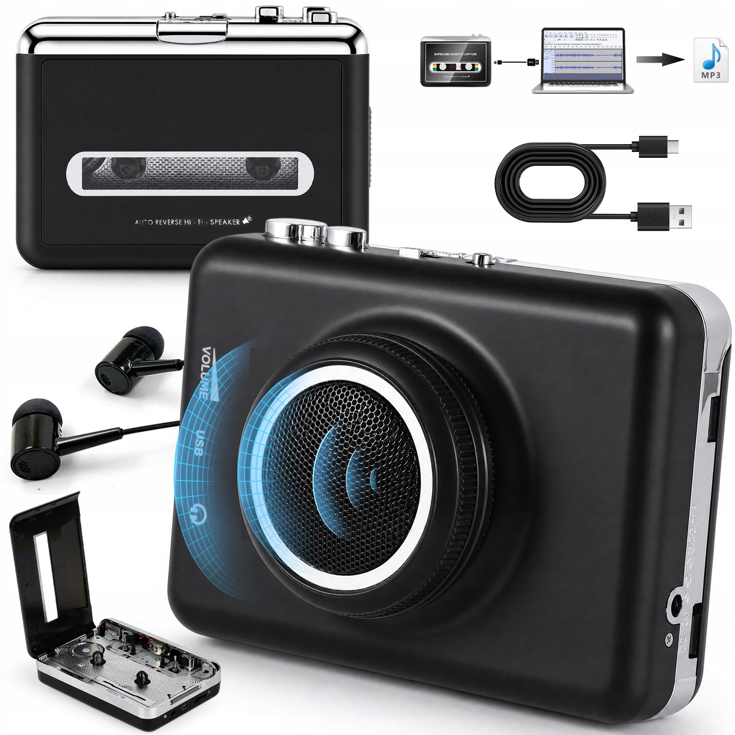 Retro Walkman Převodník Kazet Na MP3 Přes Usb S Drátová Sluchátka
