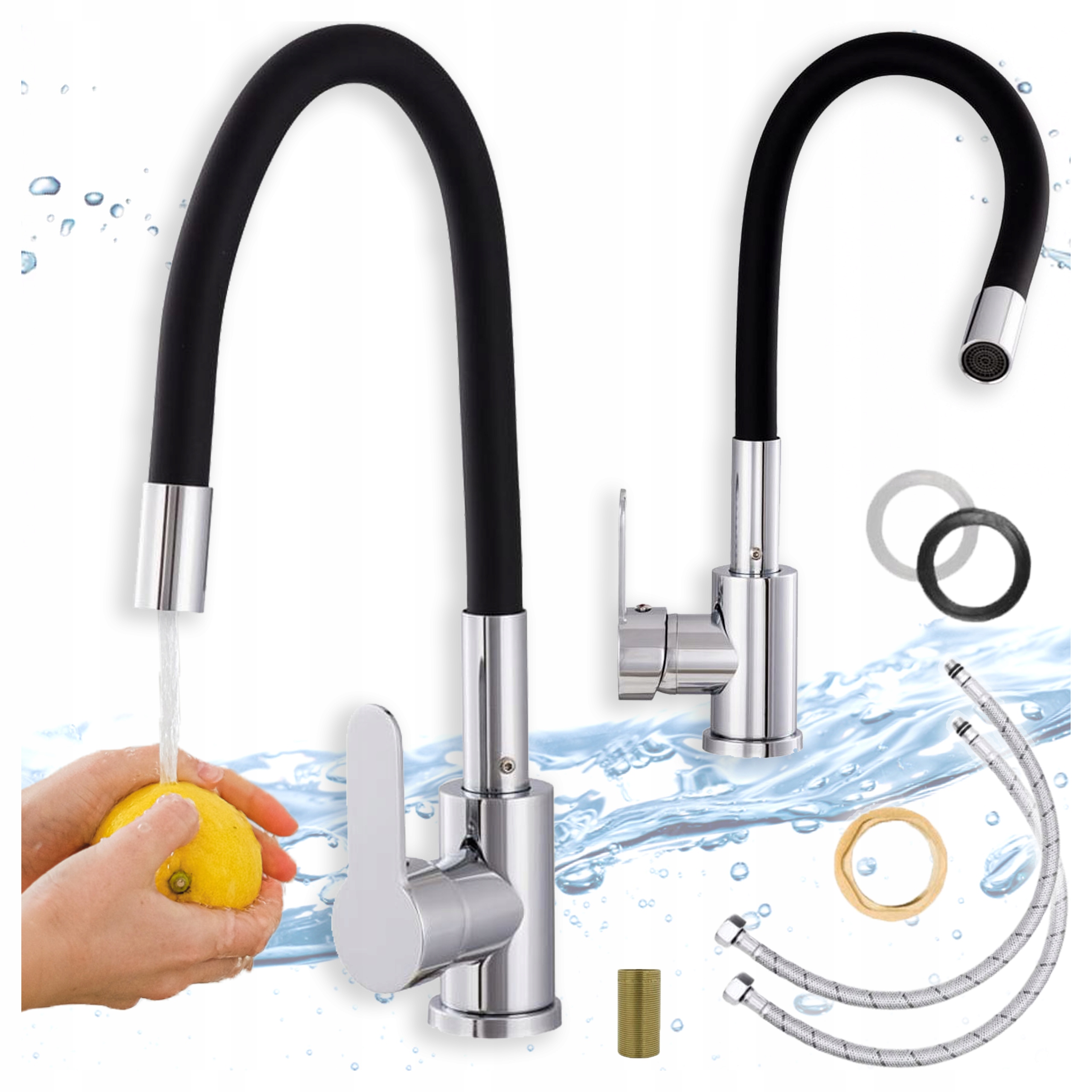 Kuchyňská Baterie Flex Stojící Černá Elastická Ohýbaná Výlevka Kuchyňský Kohout