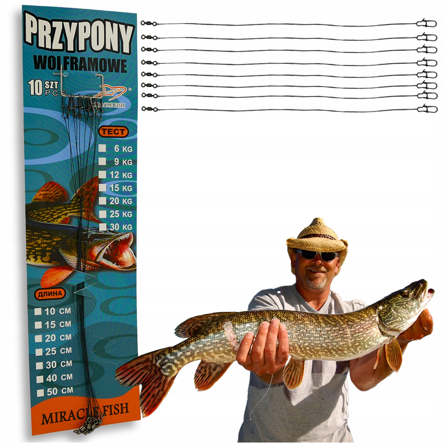 PRZYPONY WOLFRAMOWE NA SZCZUPAKA PRZYPON WOLFRAMOWY 20cm 10 szt