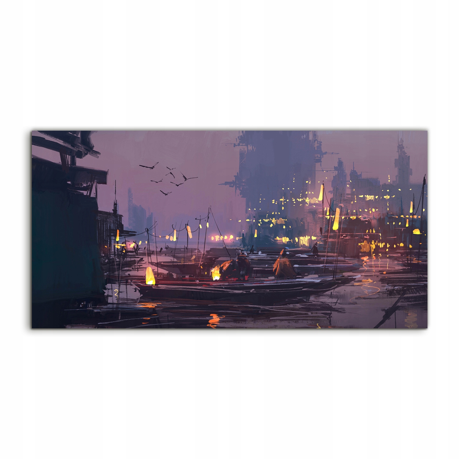 

Obraz akryl 140x70 ścienny Łódki Port Miasto Noc