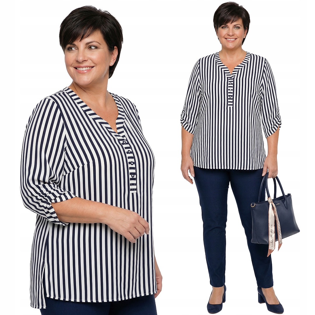 Bílá halenka s modrými pruhy plus size velikost 56