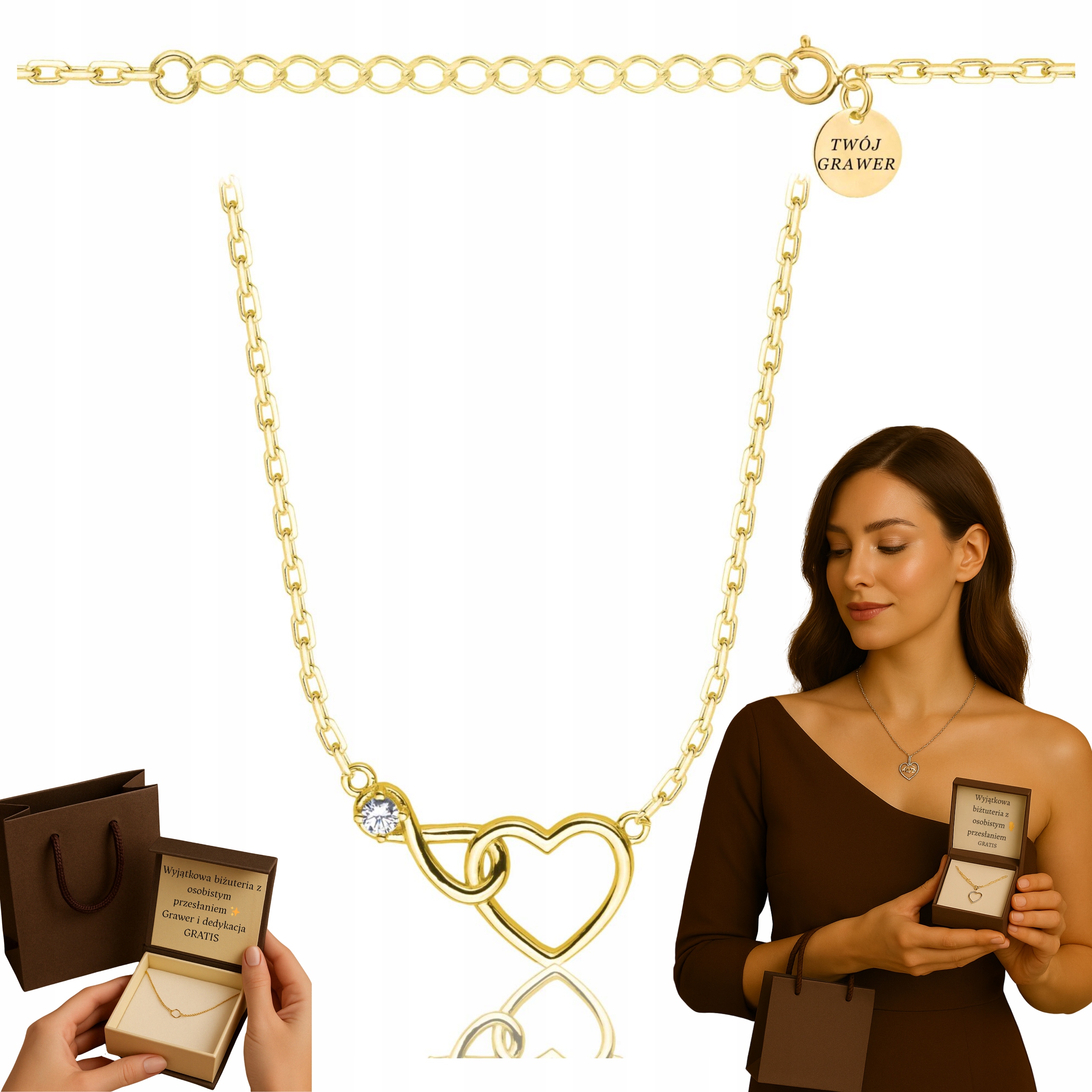 Zlatý Řetízek Na Valentýna Srdce Zirkony Pr. 585 925 Gravírování