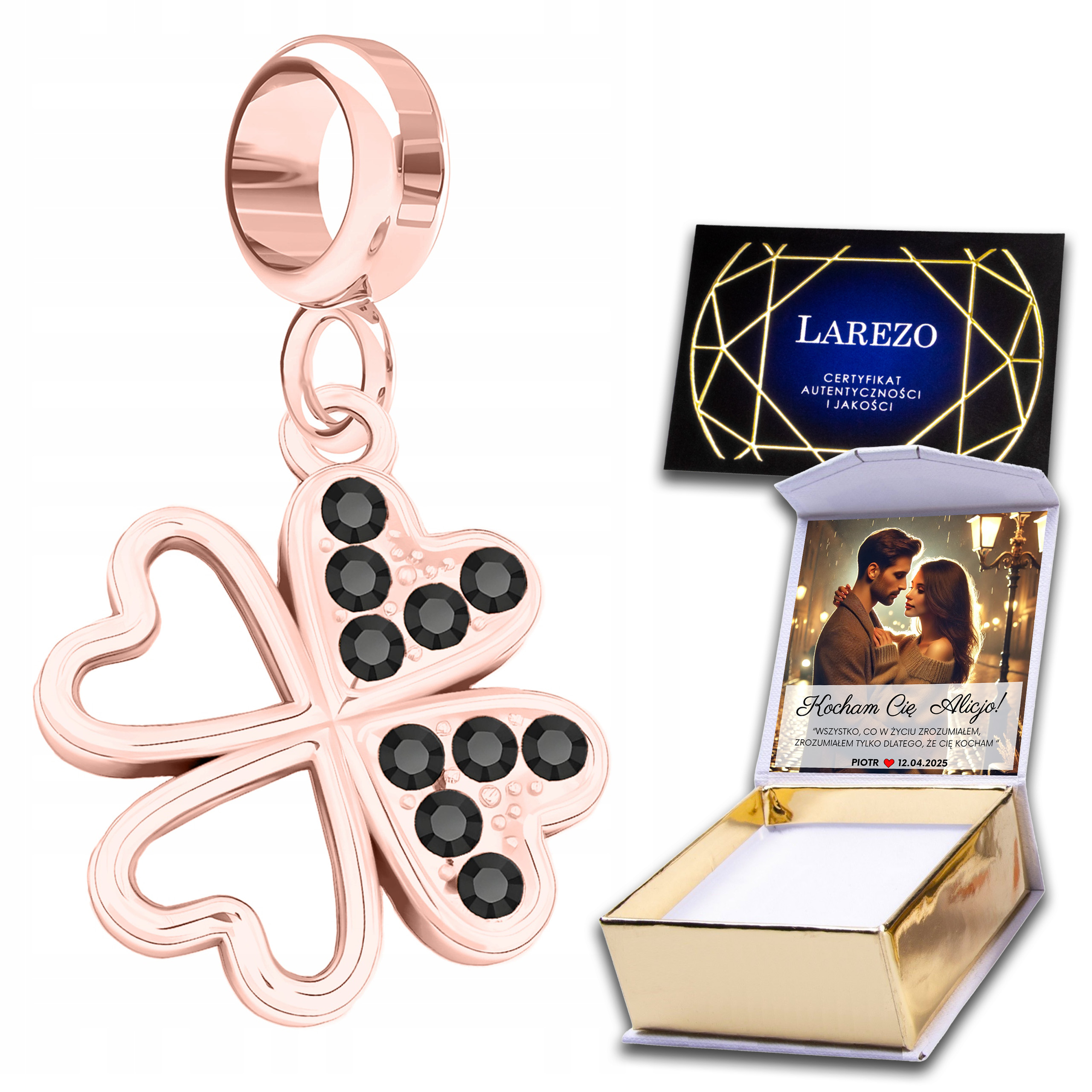 Přívěsek Růžový Čtyřlístek Čtyřlístek Černé Zirkony Potisk Stříbro 925