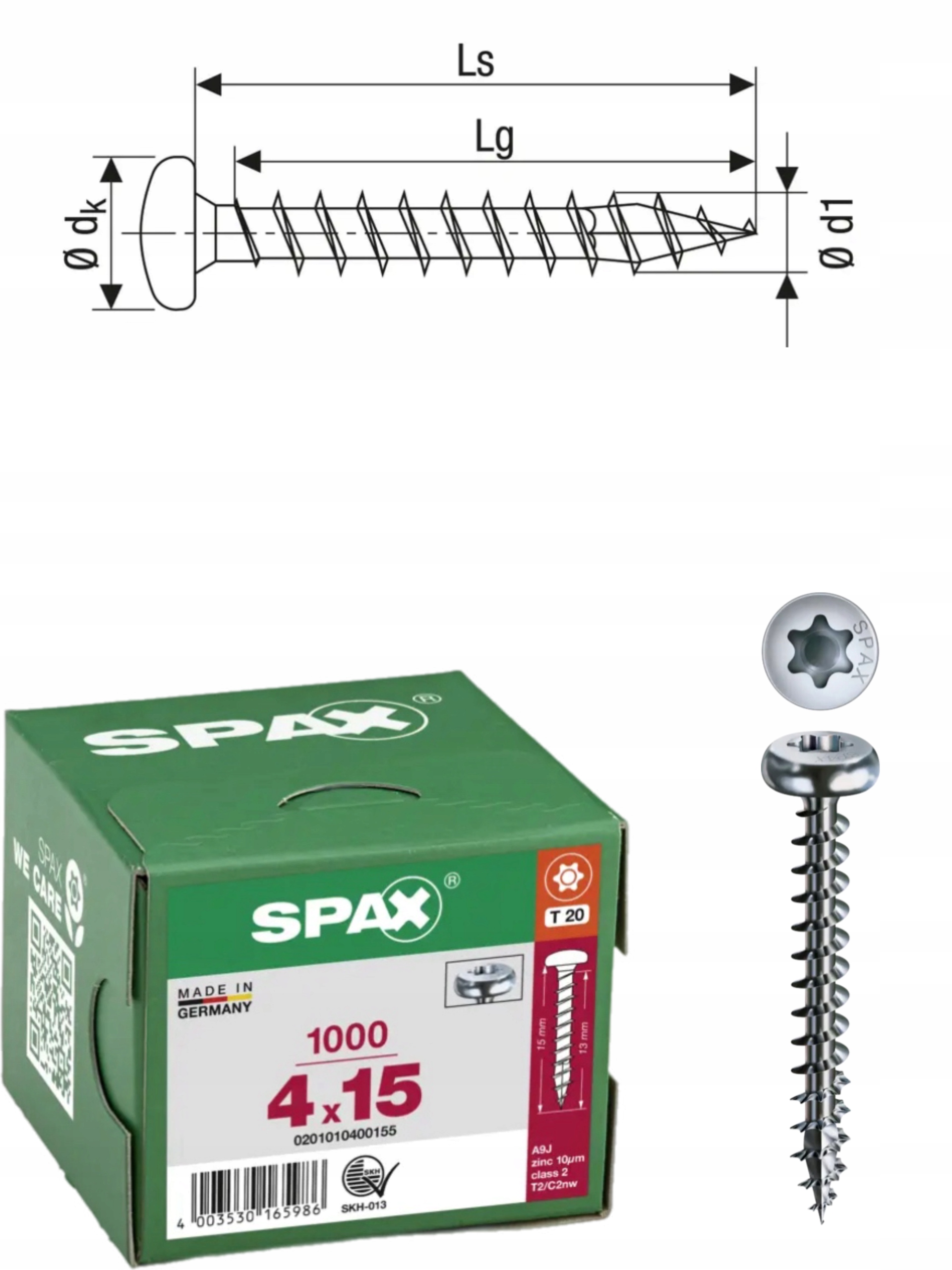 Wkręt uniwersalny do drewna spax 4 x 15 Wirox Hb Tx 1000 szt