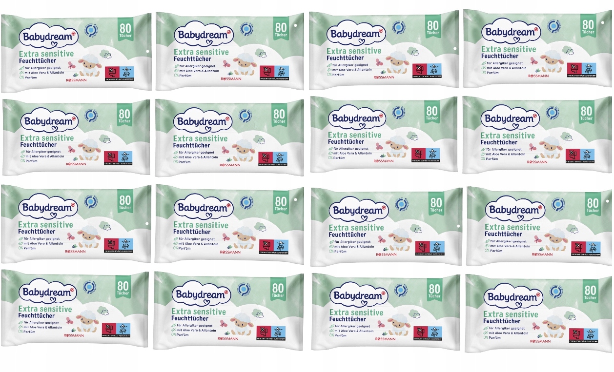 Babydream 1280 chusteczek nawilżanych 16 opakowań