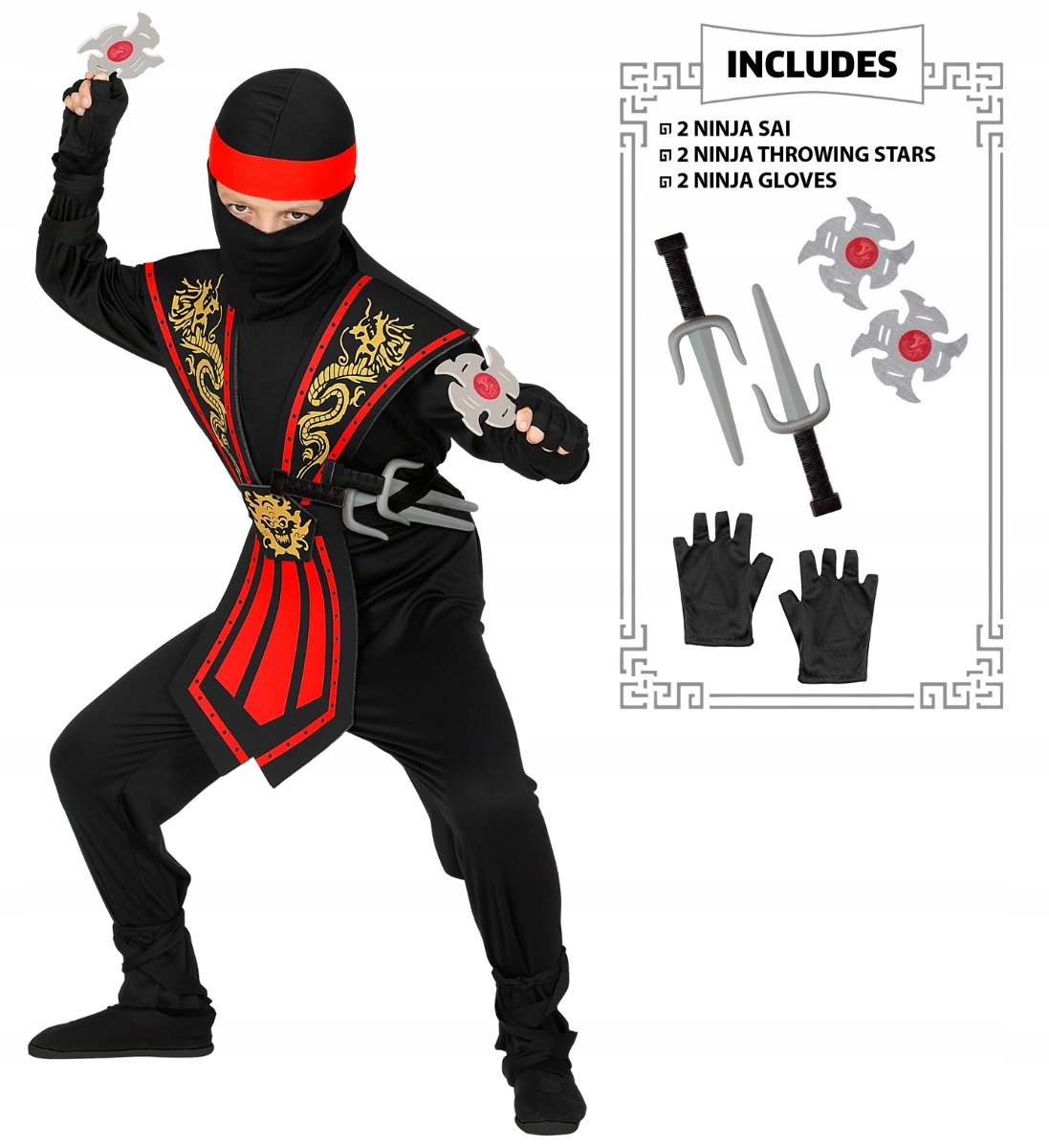 Strój Ninja Uzbrojony Samuraj Smoczy Przebranie Kostium Wojownik 158