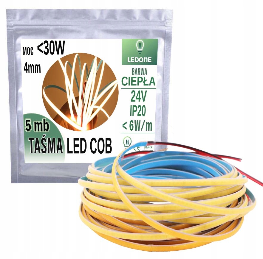 

Taśma Led Cob 4mm 24V neon linia biały ciepły 5mb