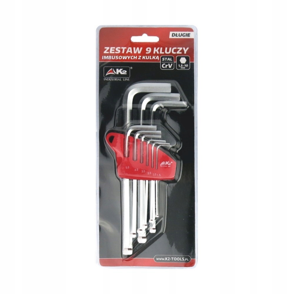 

Zestaw 9 kluczy imbusowych z kulką K2 1,5-10 mm