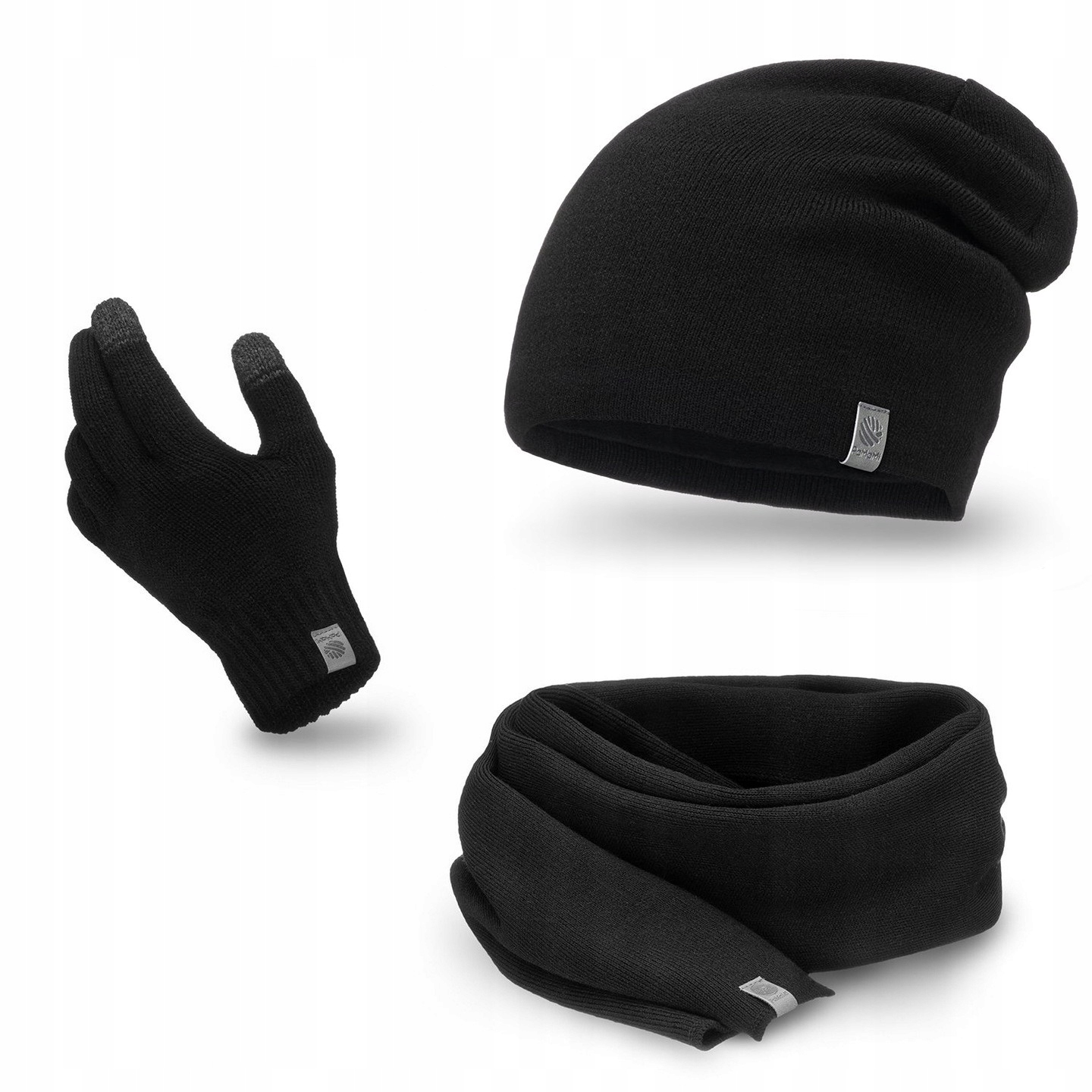 

Czarny komplet Czapka beanie Szal Rękawiczki Dotyk