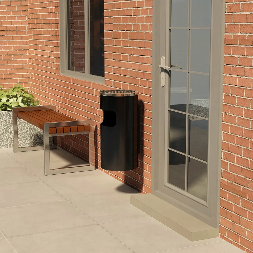 Levně Nástěnný odpadkový koš s popelníkem, ocel, 26 l, černý