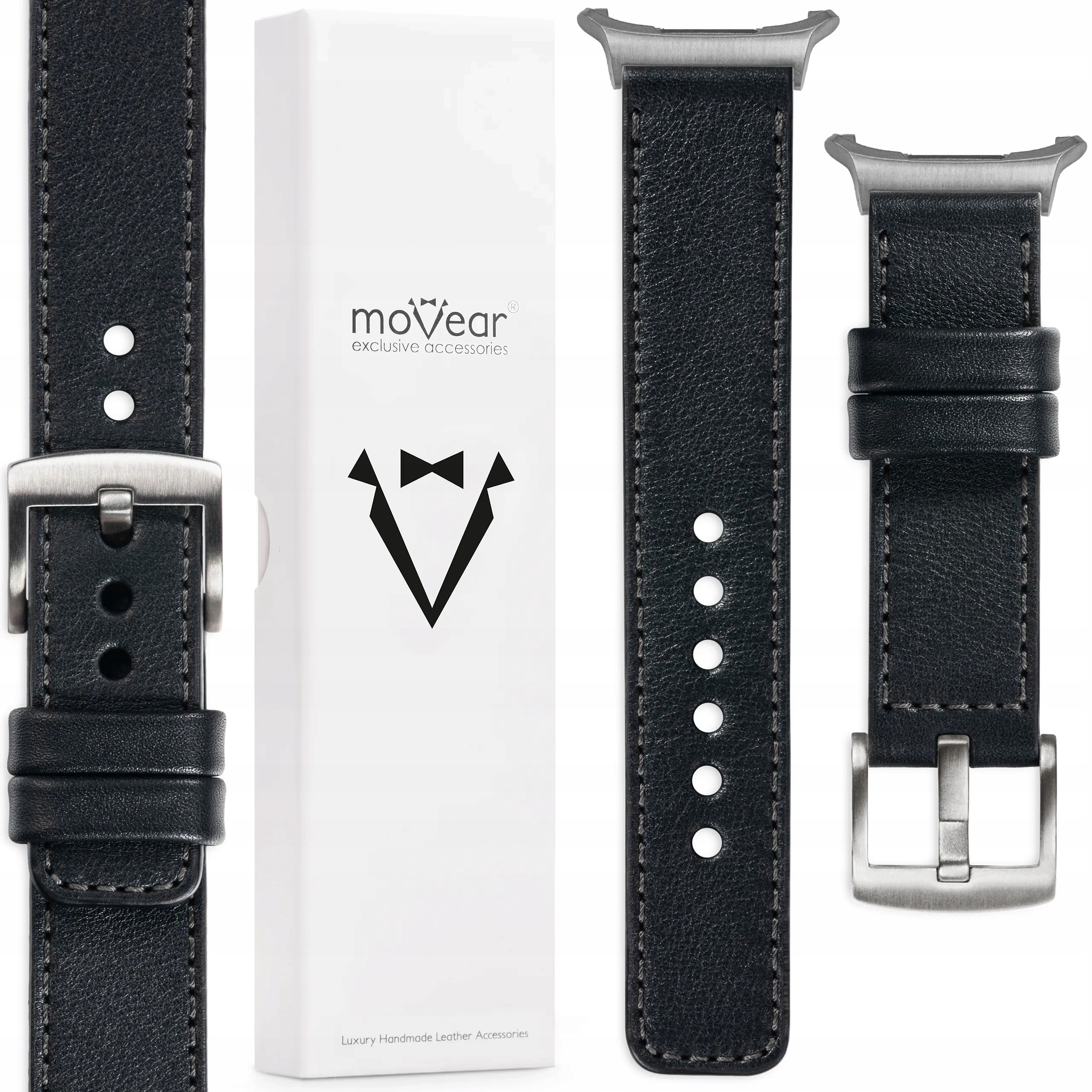 Pásek pro Samsung Galaxy Watch Ultra 24 mm Černá přírodní kůže Movear