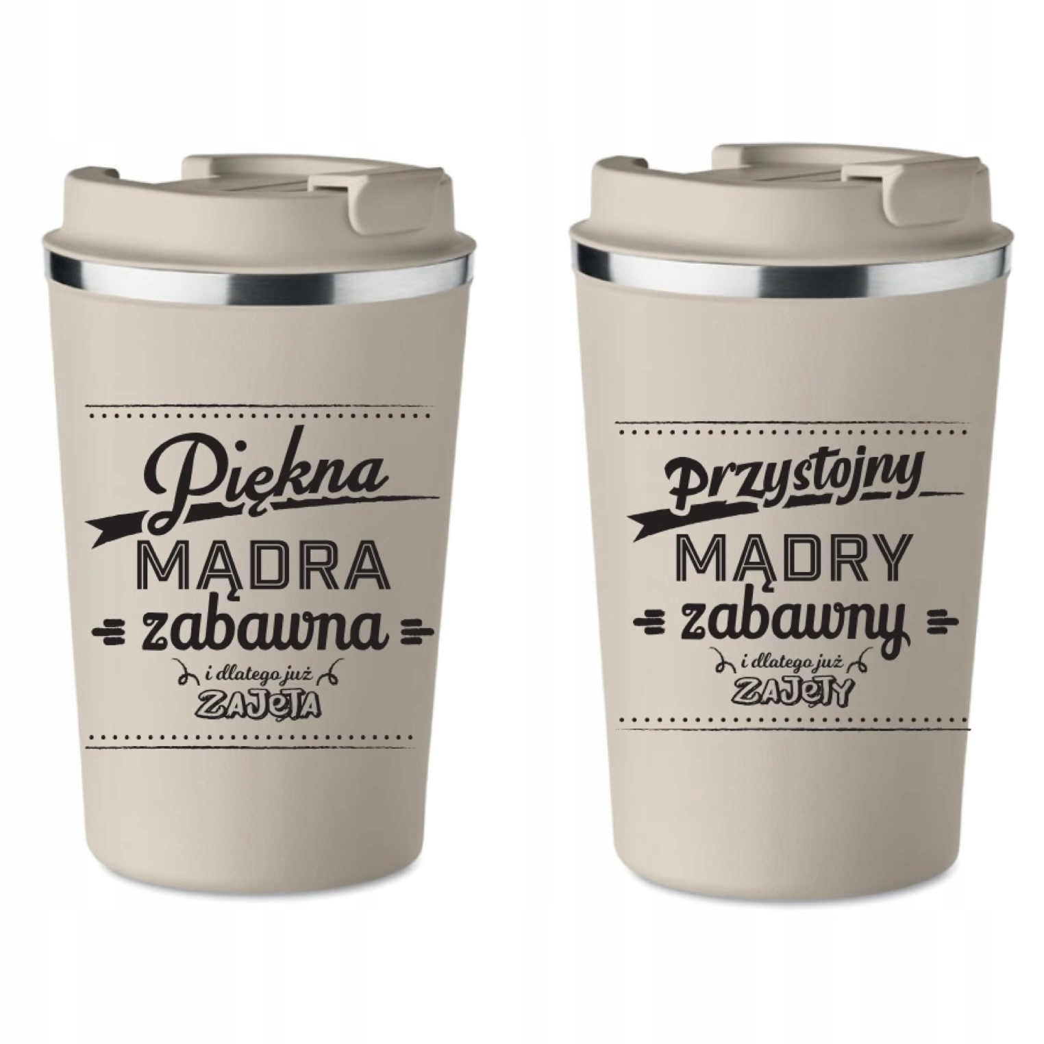 Sada 2 termohrnků béžová Valentýn Svatba dárek Obsazený KT_326