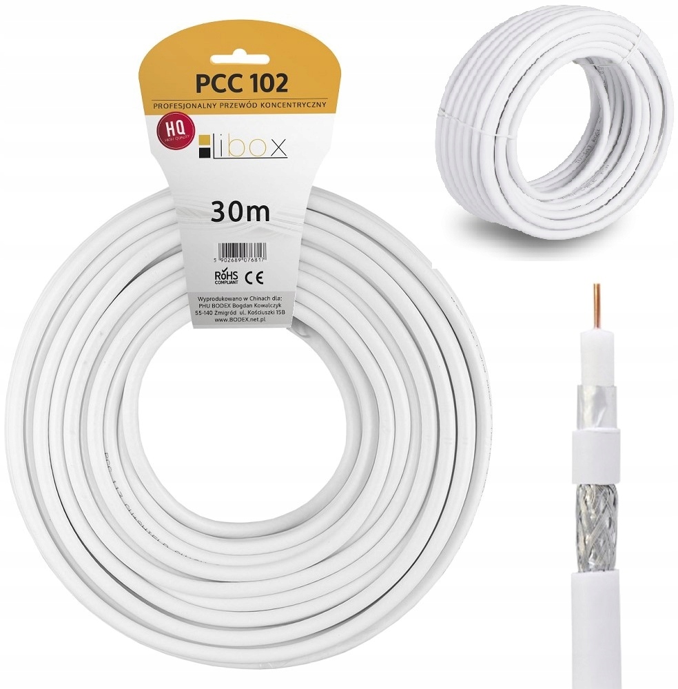 KABEL PRZEWÓD KONCENTRYCZNY DO ANTENY TV ANTENOWY ZEWNĘTRZNY LTE HD 4K 30M