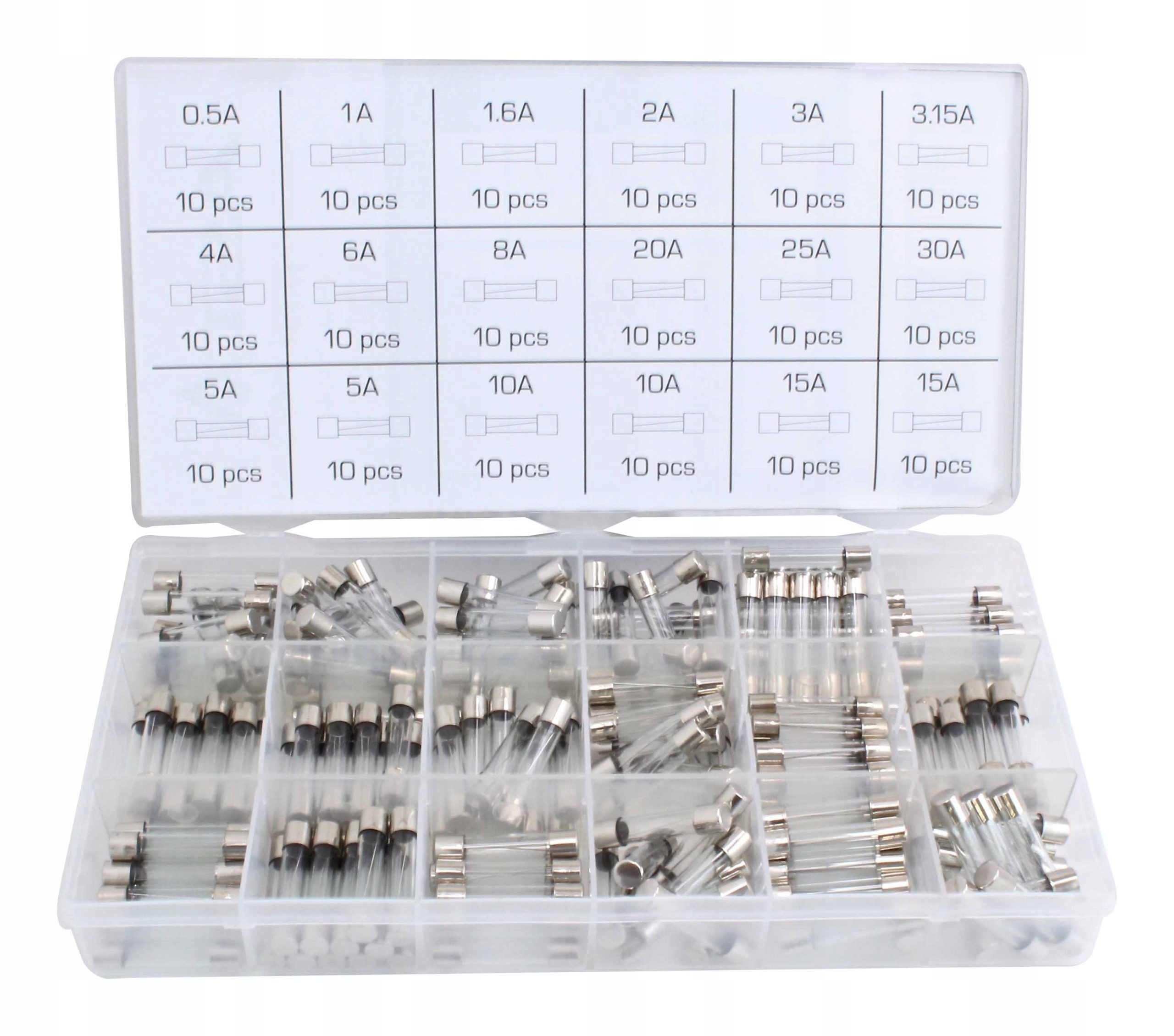 ZESTAW BEZPIECZNIKÓW SZKLANYCH 6x30MM 0,5-30A 180 Kod producenta A-TC521