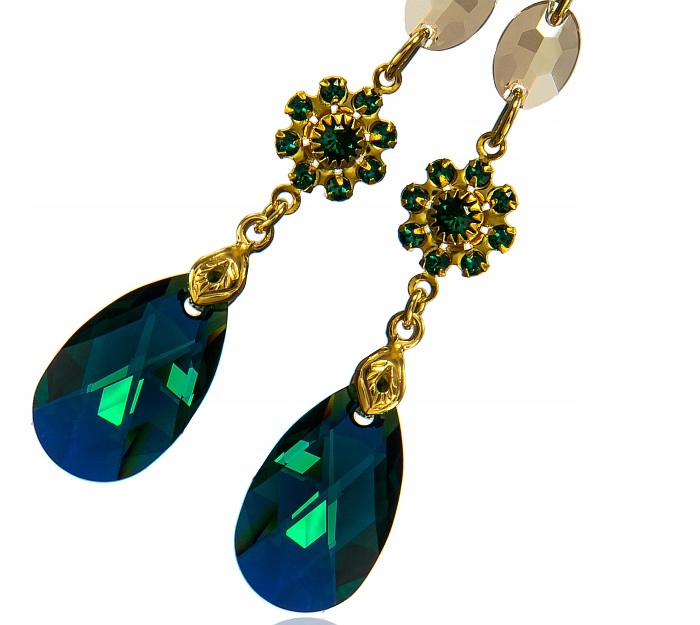 Krystaly Náušnice Emerald Zlaté Stříbro