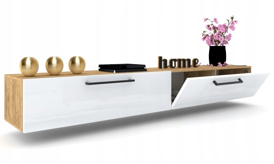 Závěsná Rtv skříňka Komoda Simply Duo Černá 280 Dub Craft Bílý Lesk