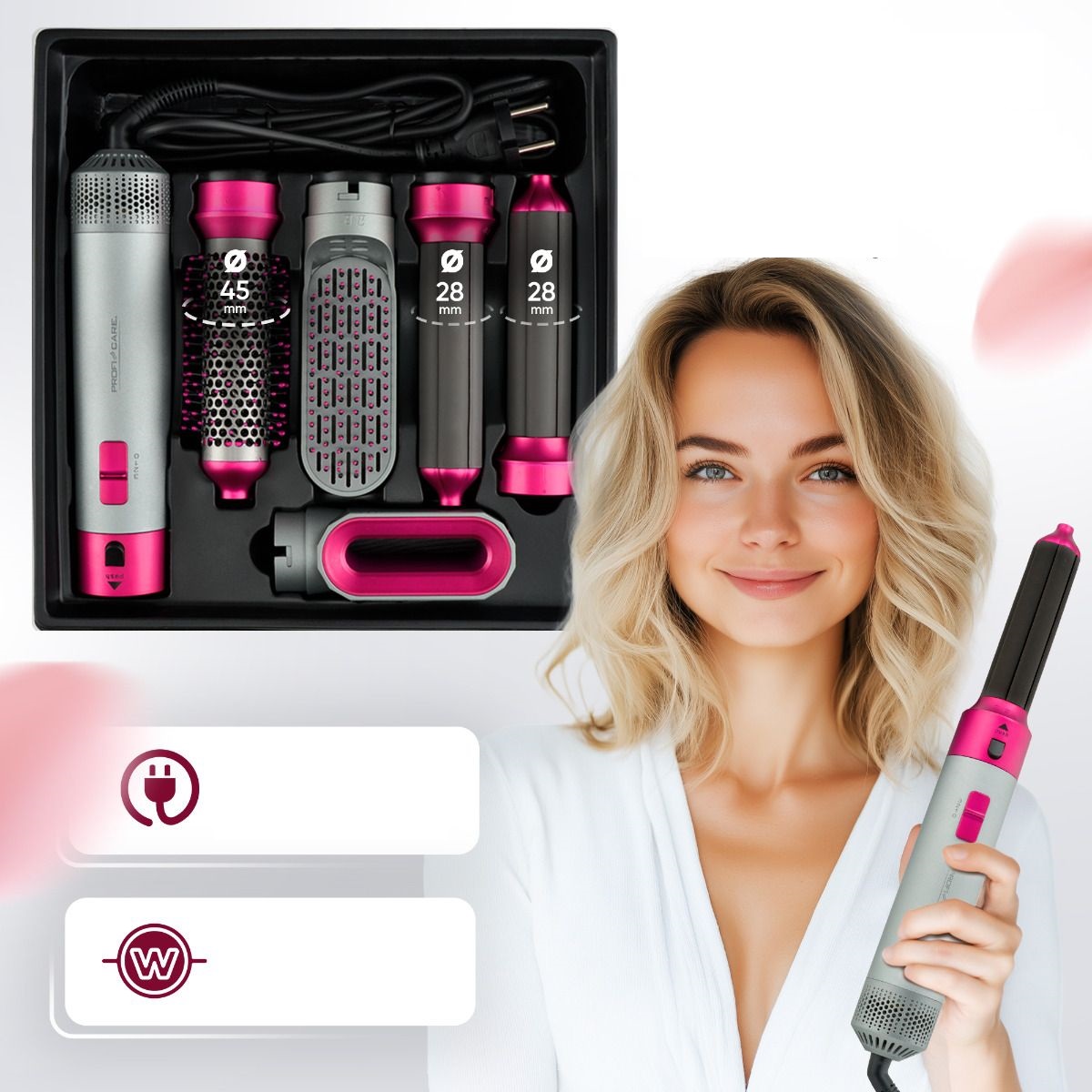 Kulmofén Na Vlasy Kulma 3 Rychlosti Vzduchu 4v1 5 Nástavců Proficare 1000W