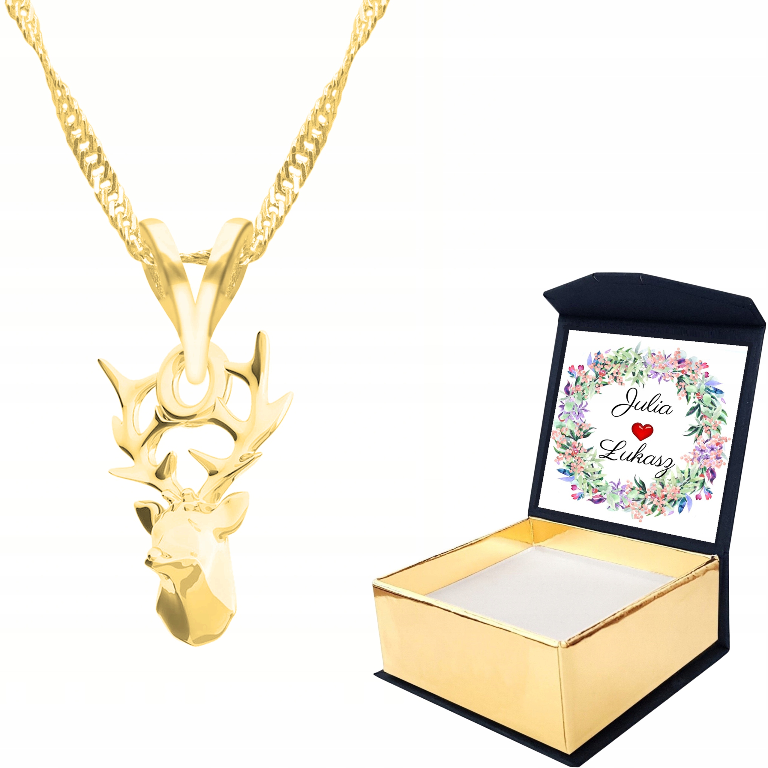 Zlatý náhrdelník 925 Jelen Rohy Vlastní Potisk