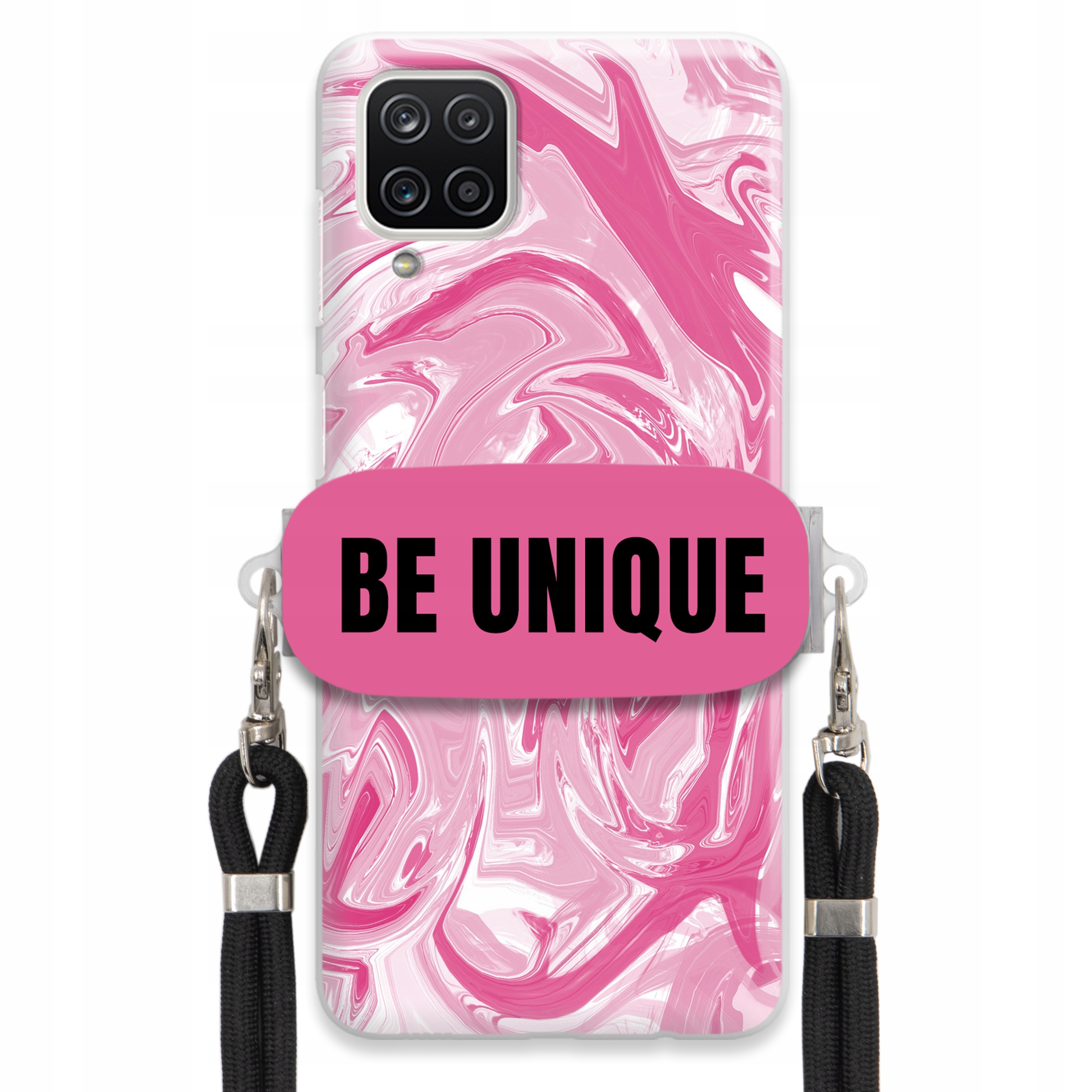 Puzdro pre Samsung A12 5G Case držiak Šnúrka Čierna Ružová Mramor Be Unique