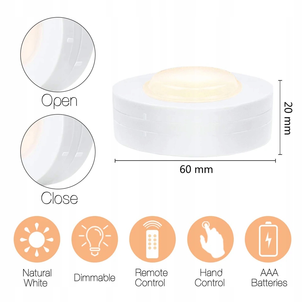 Xsky Touch Sensor LED Under Cabinets Lights Dimmable LED Puck Light For Kolor biały