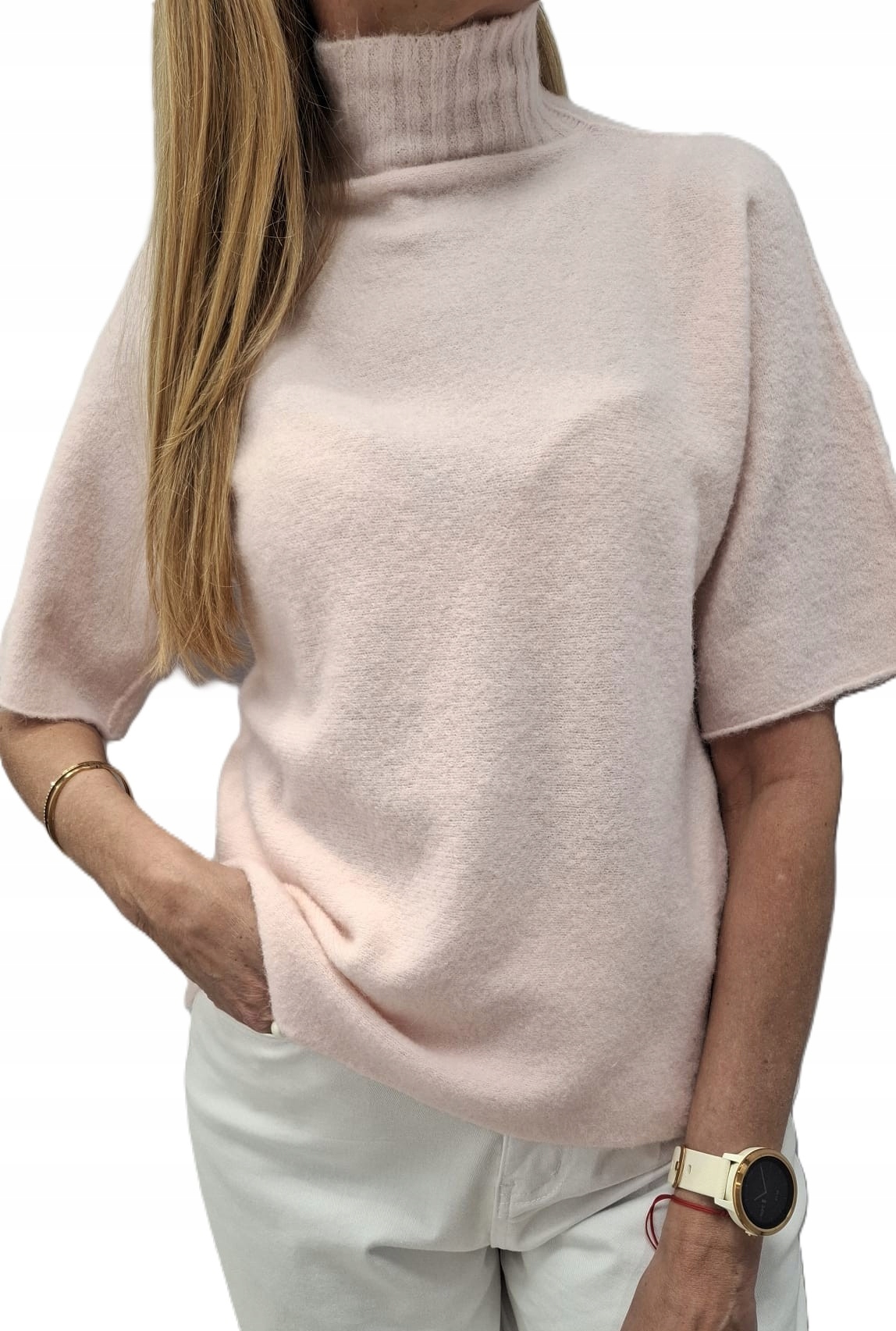 Cocomore Pologolfový svetr Oversize Krátký rukáv Baby Alpaca Pudrový Růžový Nw