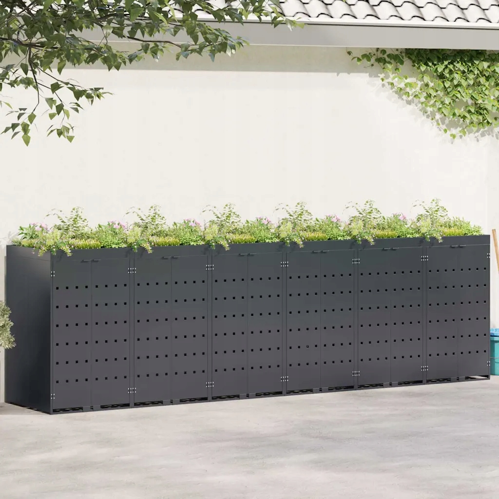 vidaXL Úložný box na 6 popelnic Antracit 408 x 77,5 x 121,5 cm
