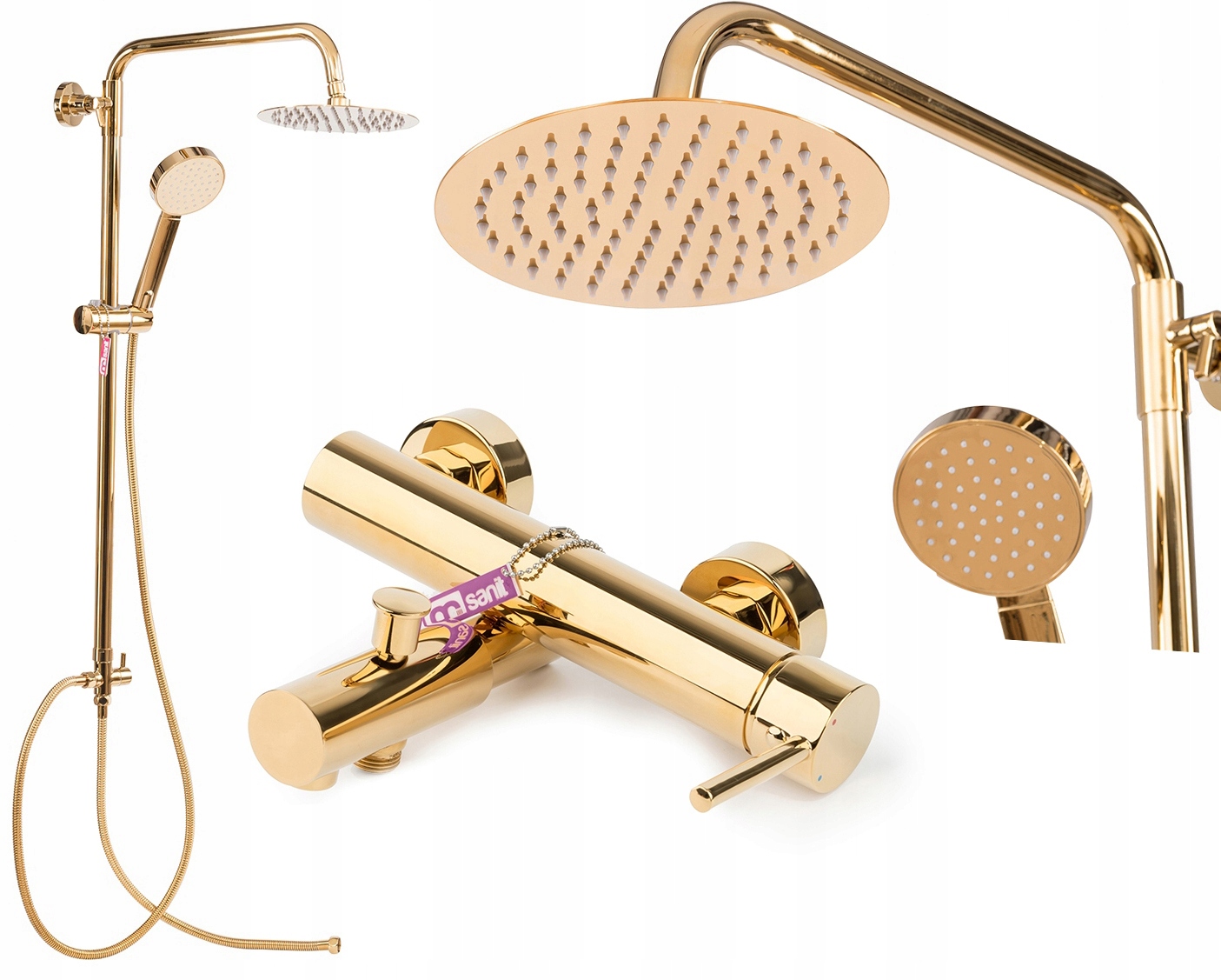 Zlatý sprchový set s dažďovou sprchou batéria