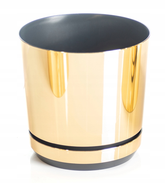 14 ZŁOTA BŁYSZCZĄCA wysoki połysk DONICZKA z podstawką z drenażem GLAMOUR