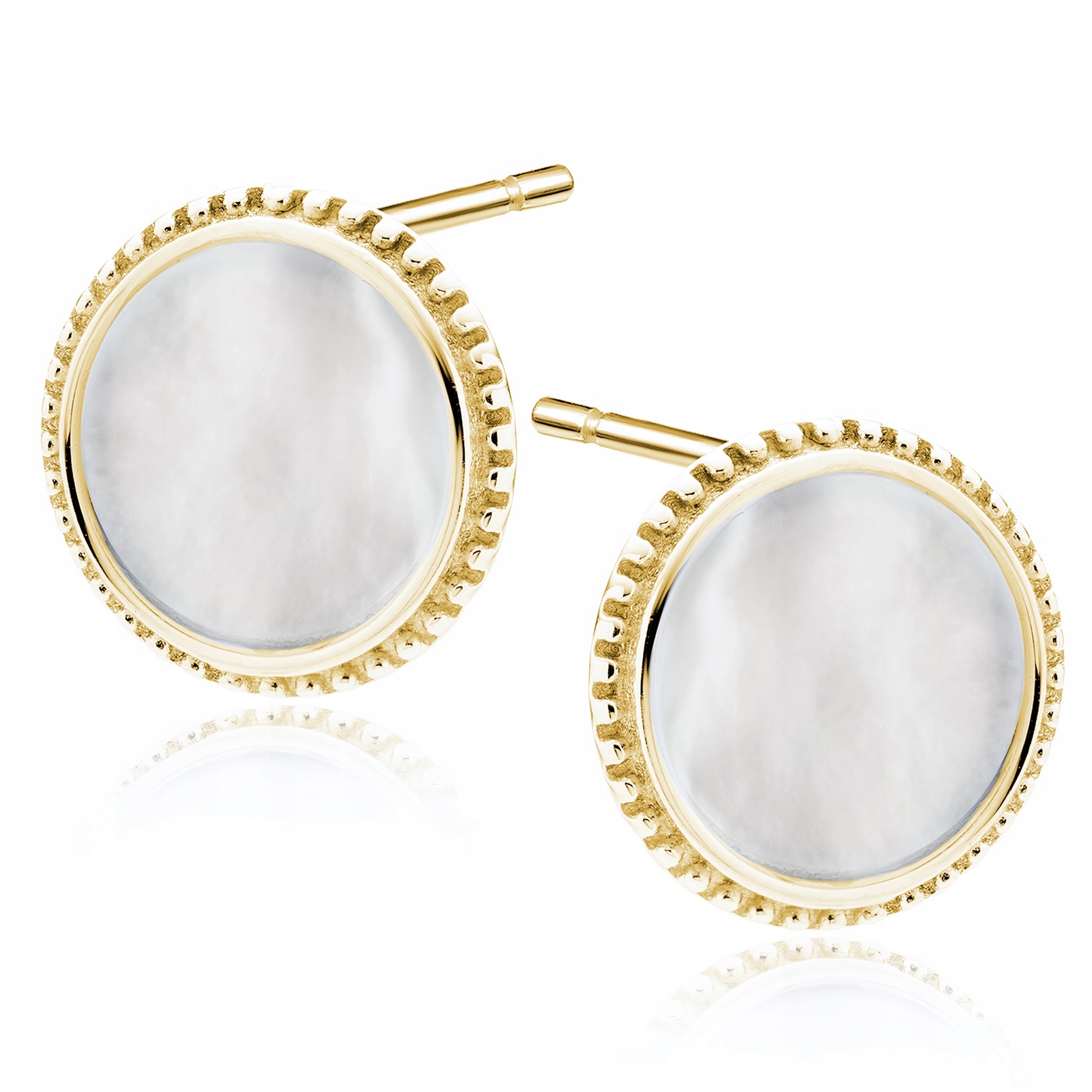 Okrągłe Pozłacane Srebrne Kolczyki Wkrętki Kółka Kółeczka Jasna Masa Perłow