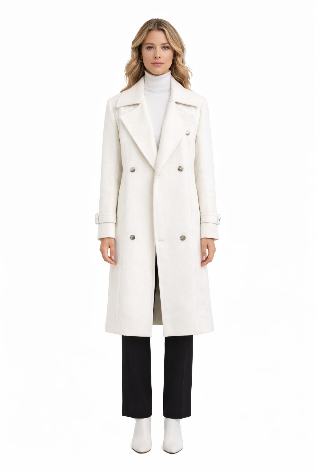 Bílý Klasický Kabát S Klopami A Podšívkou S/m I3A