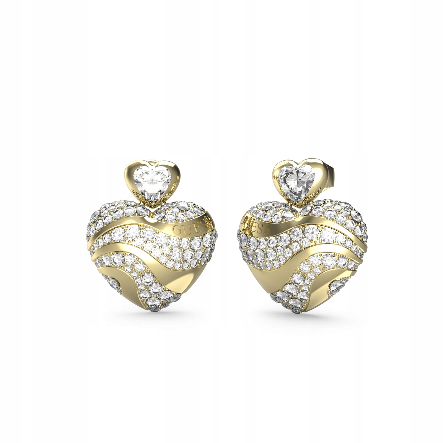 Náušnice Guess In My Heart Srdce a Zirkony ocel ušlechtilá zlatá tyčinka