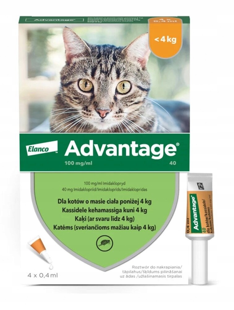 Krople na pchły dla kotów do 4 kg Bayer Advantage 4 x 0,4 ml skuteczne