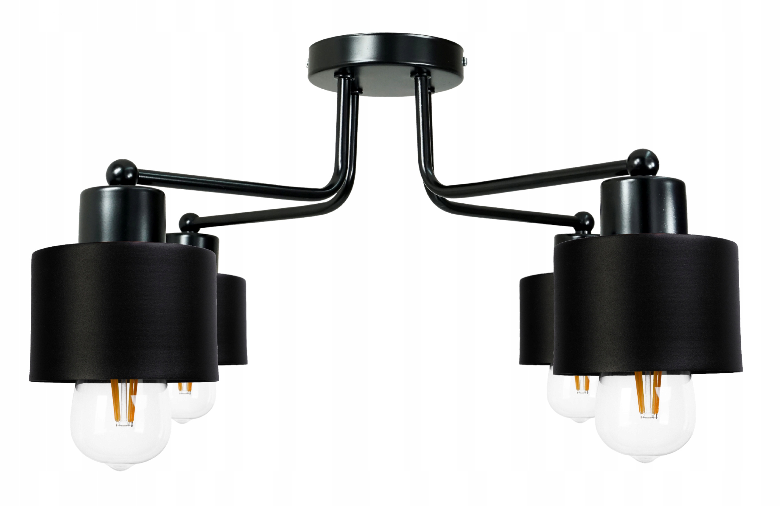 Vintage Led Lampa Závěsná Černý Hrnek 4XE27