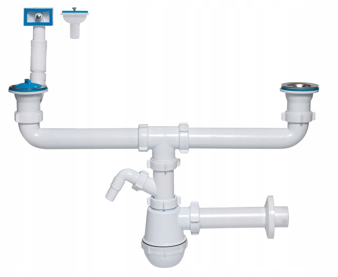 Syfon do zlewu dwukomorowego z przelewem zmywarka