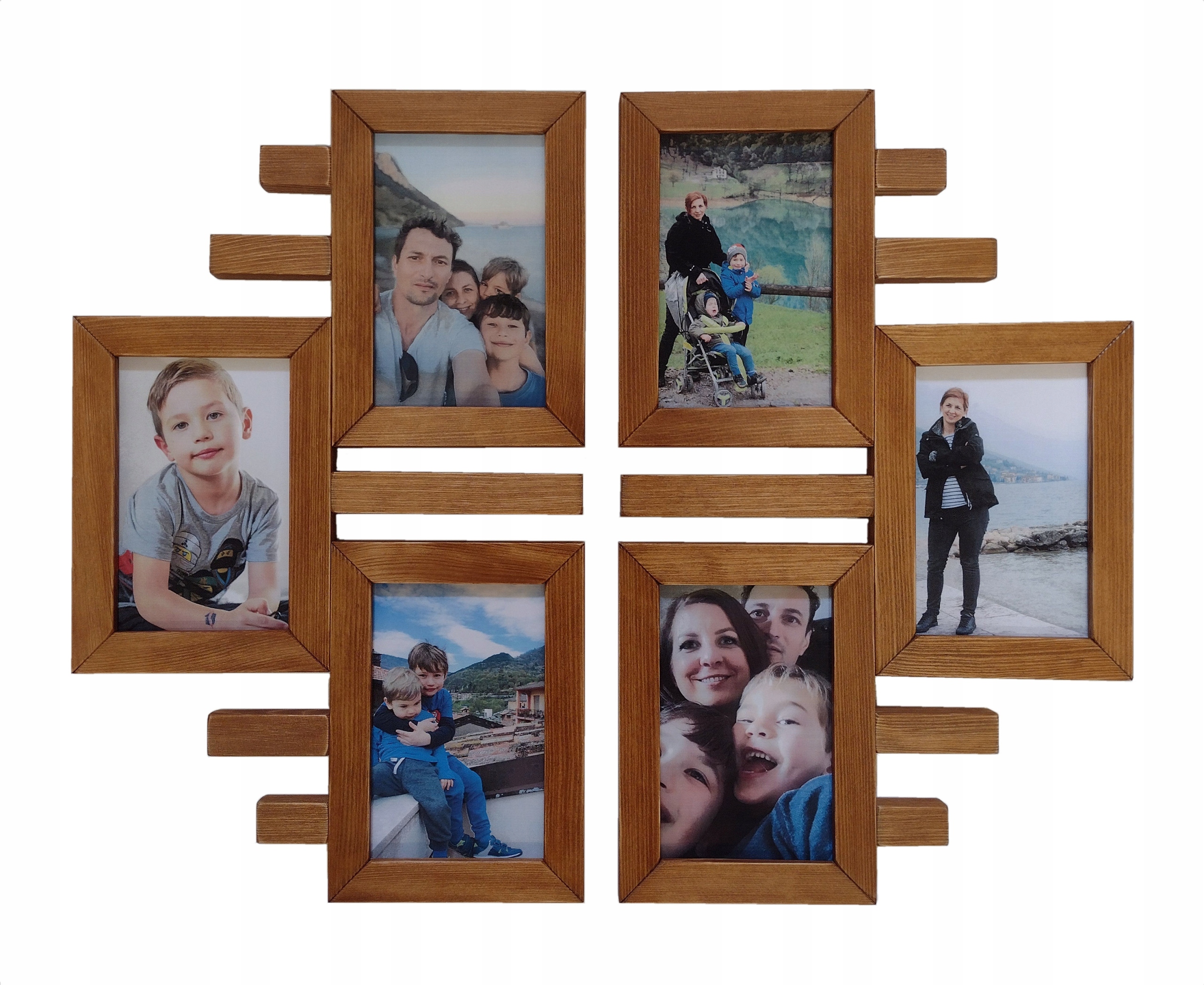 Dřevěný multirám Rámeček na 6 fotografií 10x15 cm Galerie nástěnný rámeček Kasztan