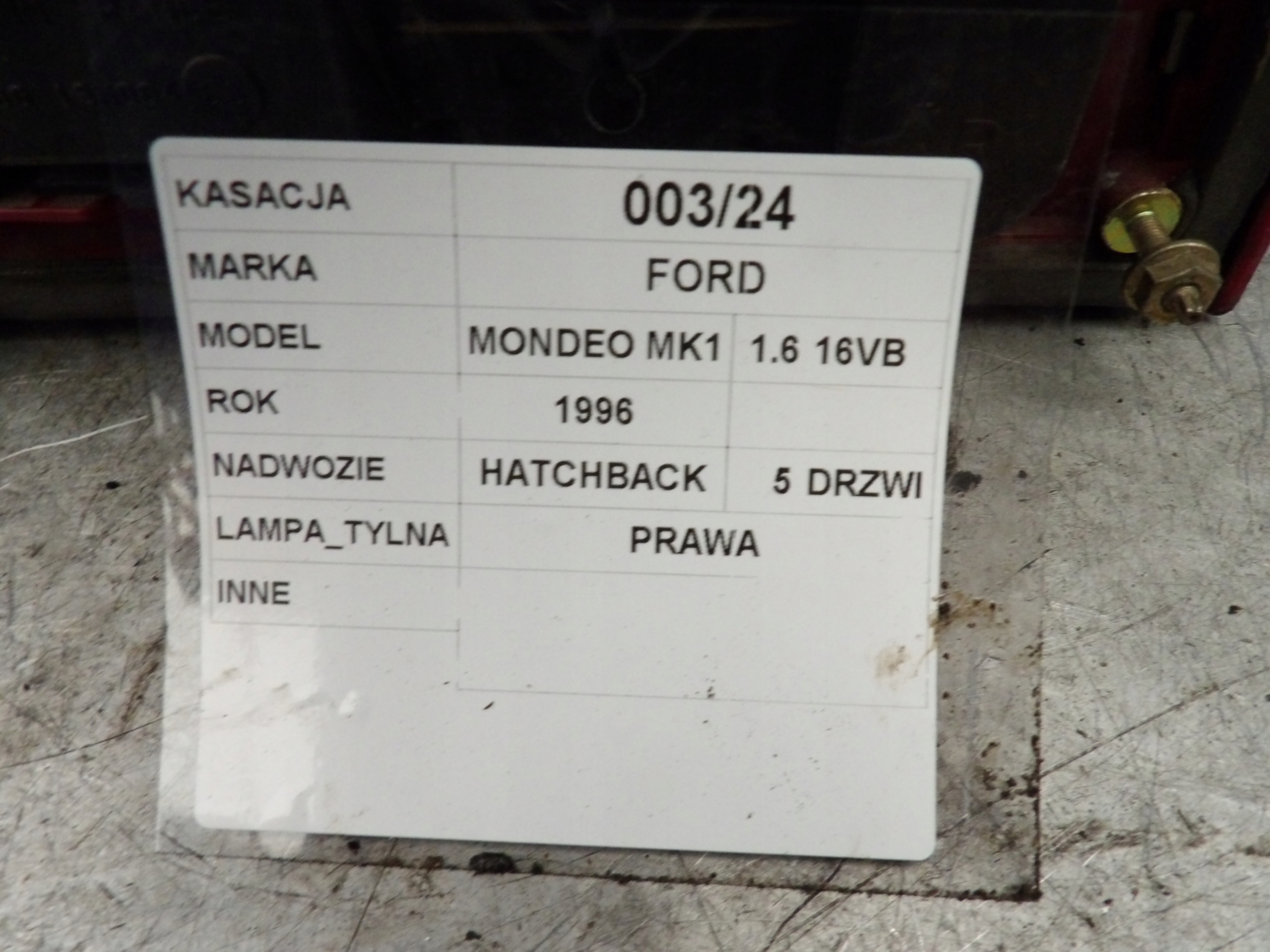 Ford mondeo MK1 light rear right HB