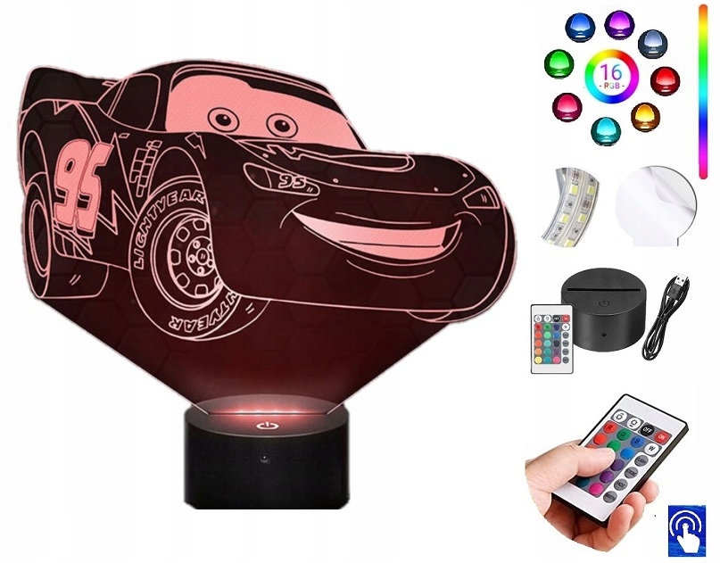 

Lampka Nocna Auta Zygzak McQuenn Pixar Led Plexido