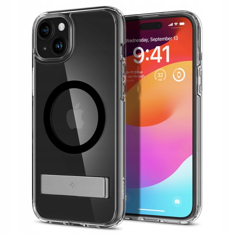 Puzdro Ultra Hybrid S MagSafe s podstavcom pre iPhone 15, čierne