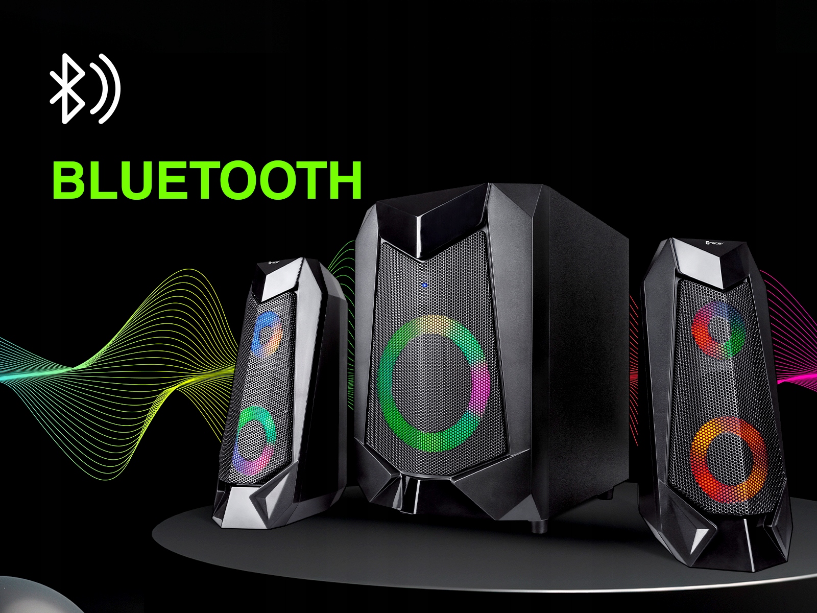2.1 Bluetooth-колонки для комп'ютера Tracer Hi-Cube BT RGB Flow 20W LED для телевізора Потужність сабвуфера (RMS) 20 Вт