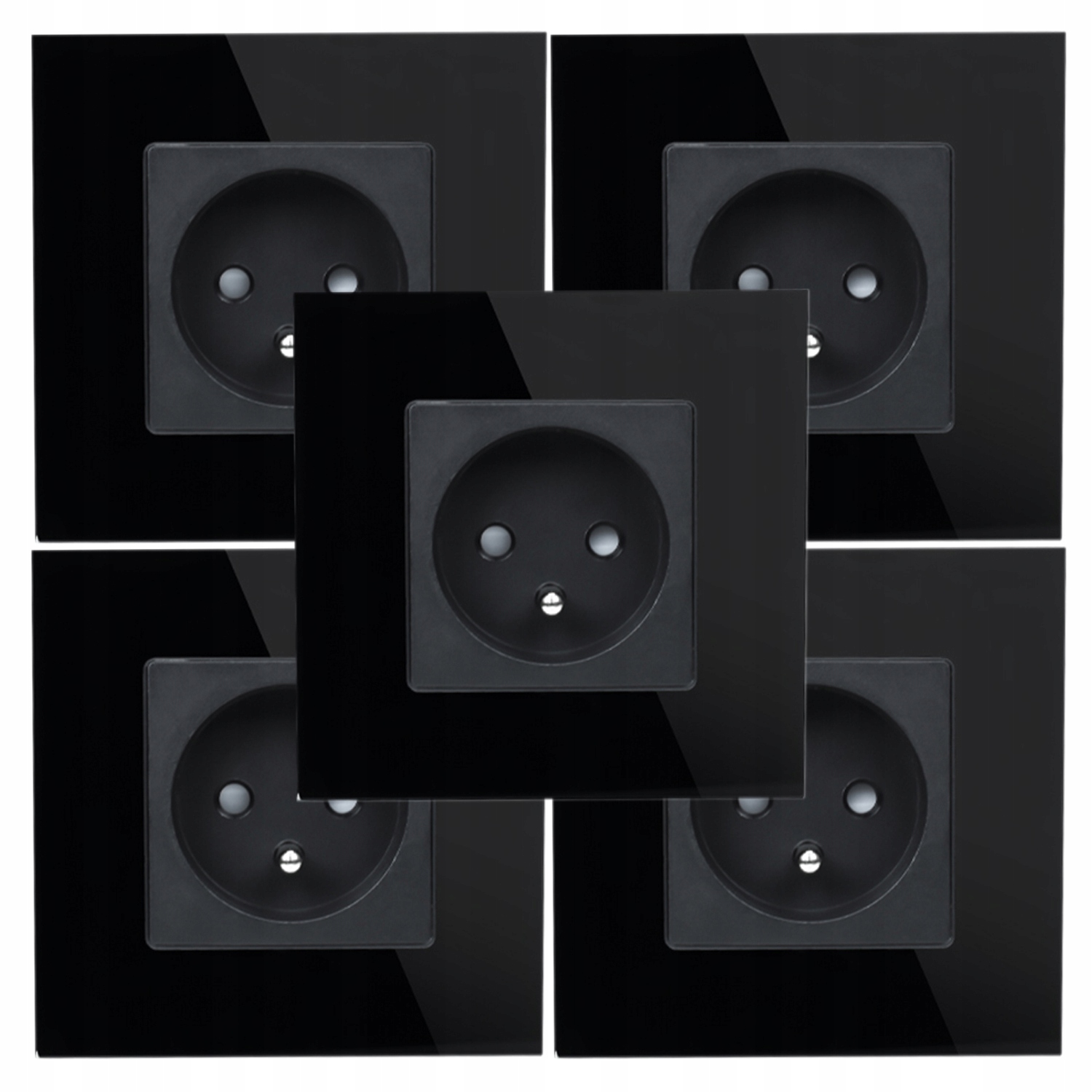 5 x Černé Sklo Čtvercová Zásuvka Elektrický Kontakt Uzemnění 230V