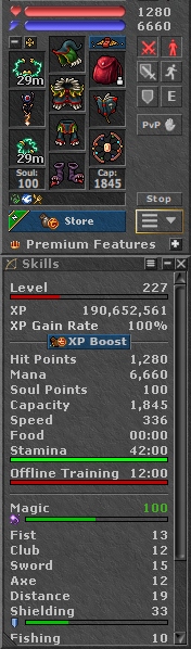 TIBIA 227 ED + 100 MLVL + CHARM + IMBU + ANTICA + EQ + FREE RK