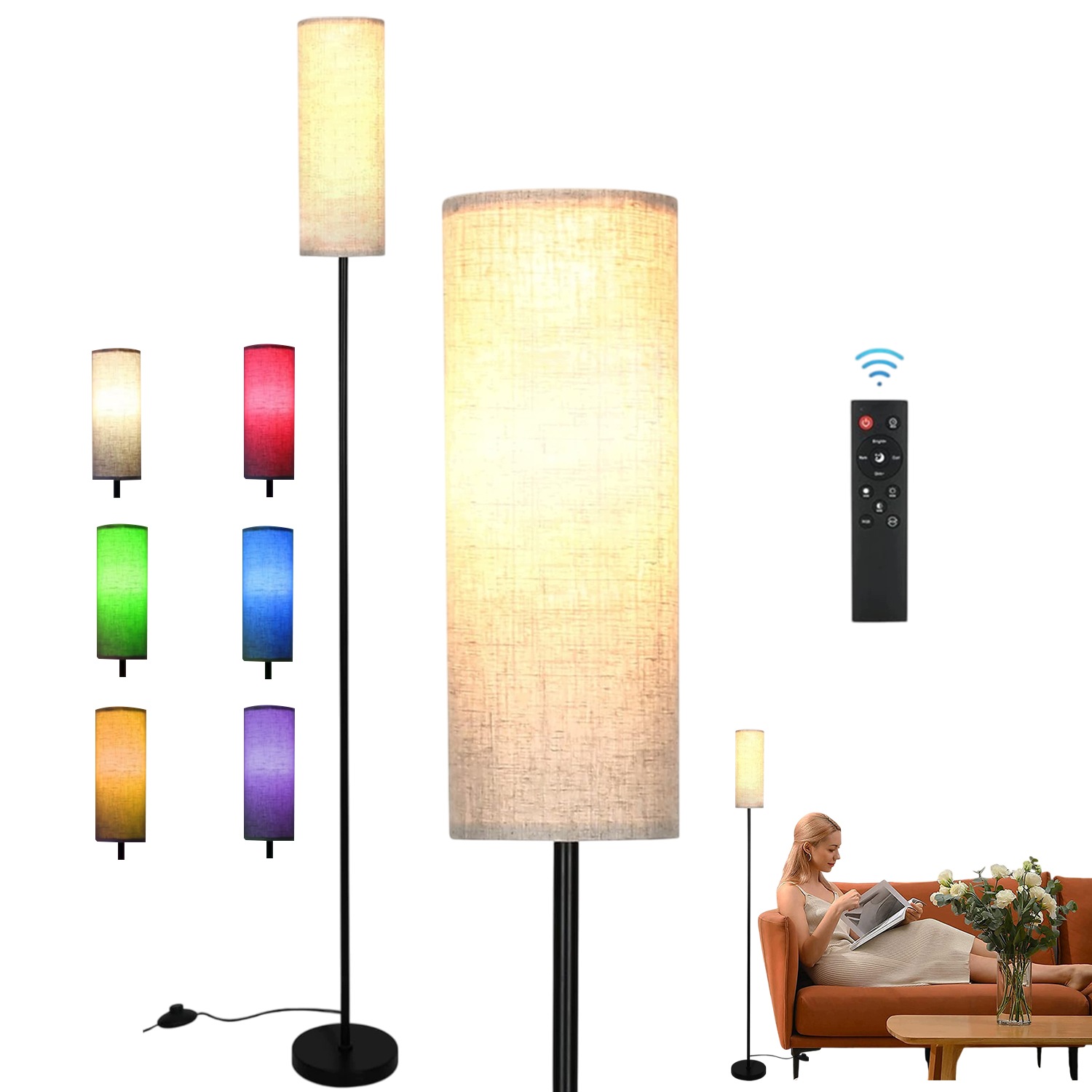 Moderní Smart Stojací Lampa Rgb Podlahová Stínidlo Z Lnu Stmívatelná 220V