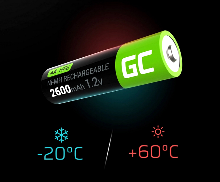 4x AKUMULATORKI BATERIE AA R6 GREEN CELL 2600 mAH Technologia akumulatora niklowo-metalowo-wodorkowy (NiMH)