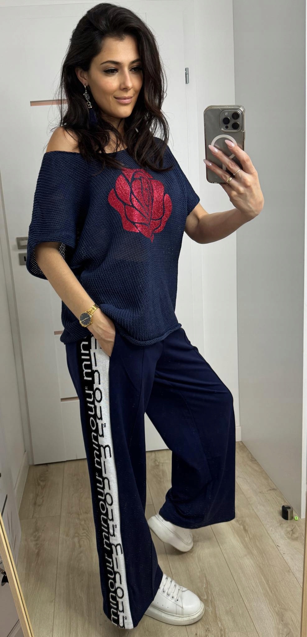 DRESOWE SPODNIE Z LAMPASAMI MINOUU GRANATOWE r.M