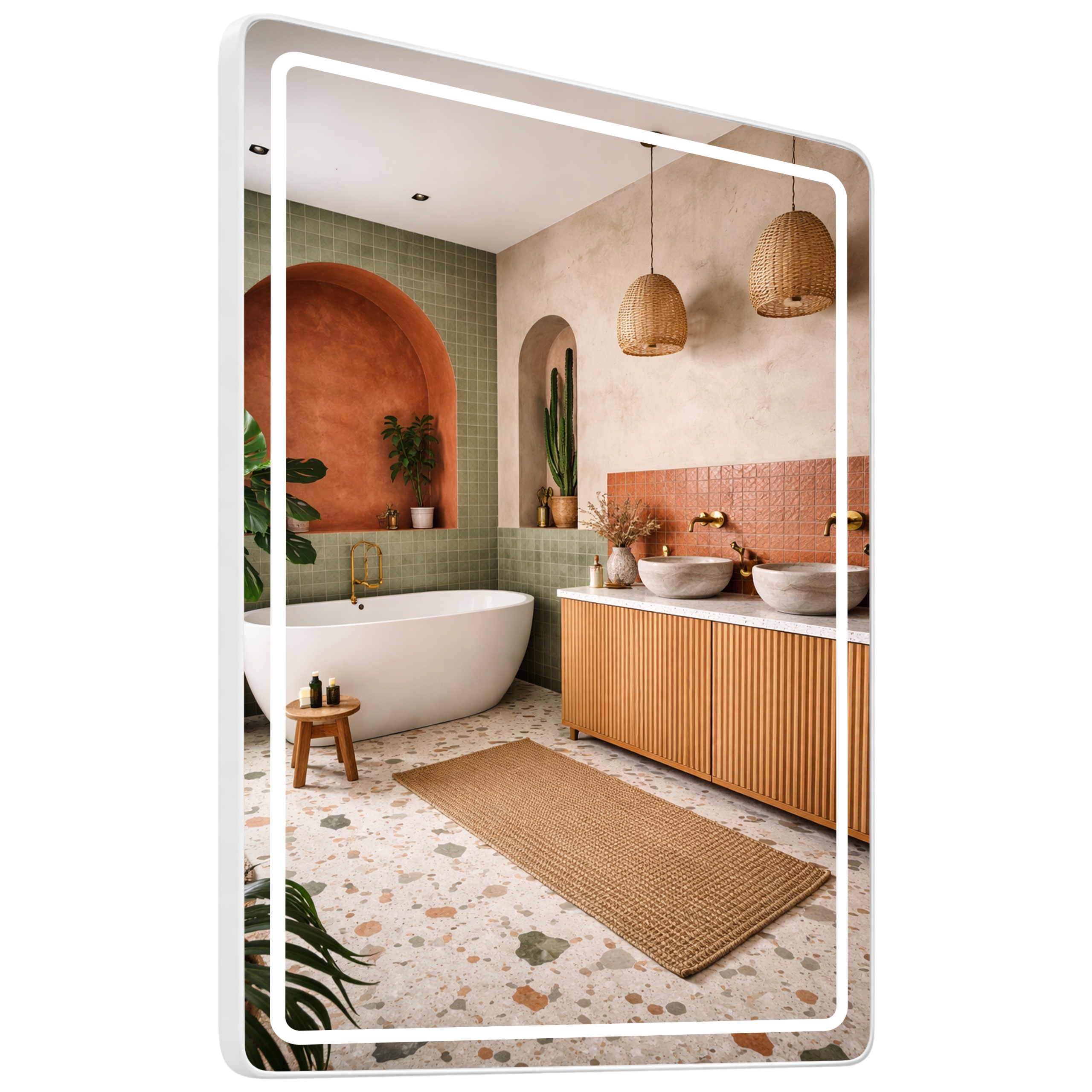Obdĺžnikové Zrkadlo Zaoblené 80x140 Hliníková Podsvietená Loft