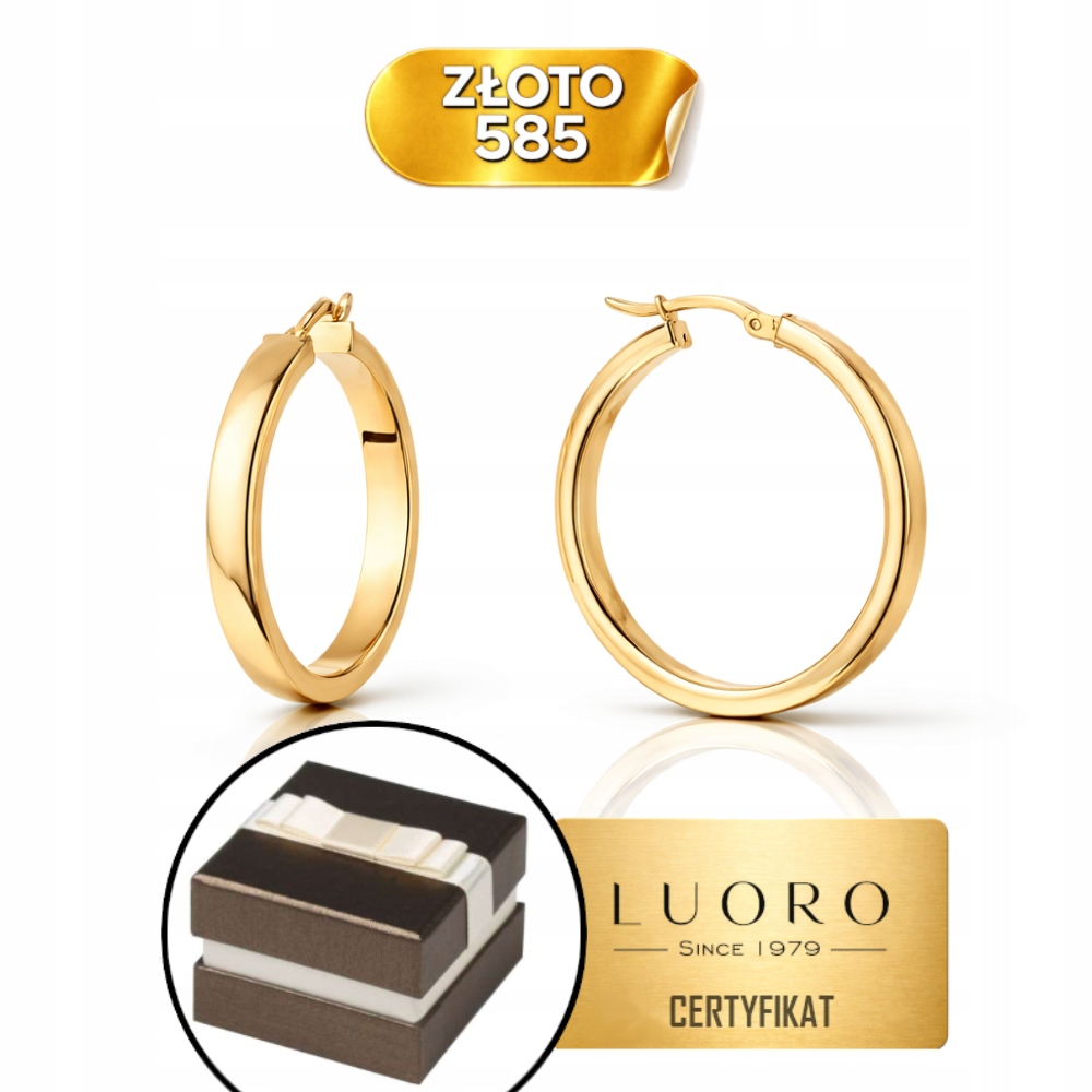 Náušnice Zlaté 585 14K Kolečka Široké 18 MM Na Anglickém Zapínání