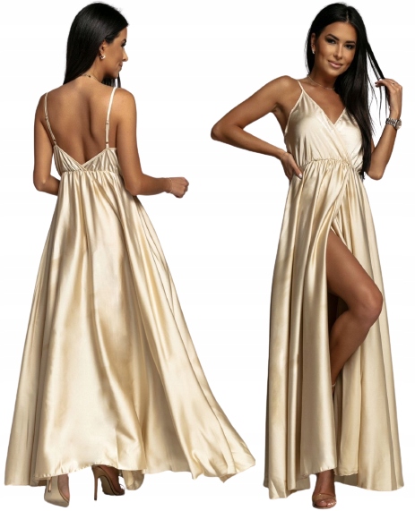 SATYNOWA DŁUGA SUKIENKA OKOLICZNOŚCIOWA NA WESELE PRZYJĘCIE WIZYTOWA MAXI