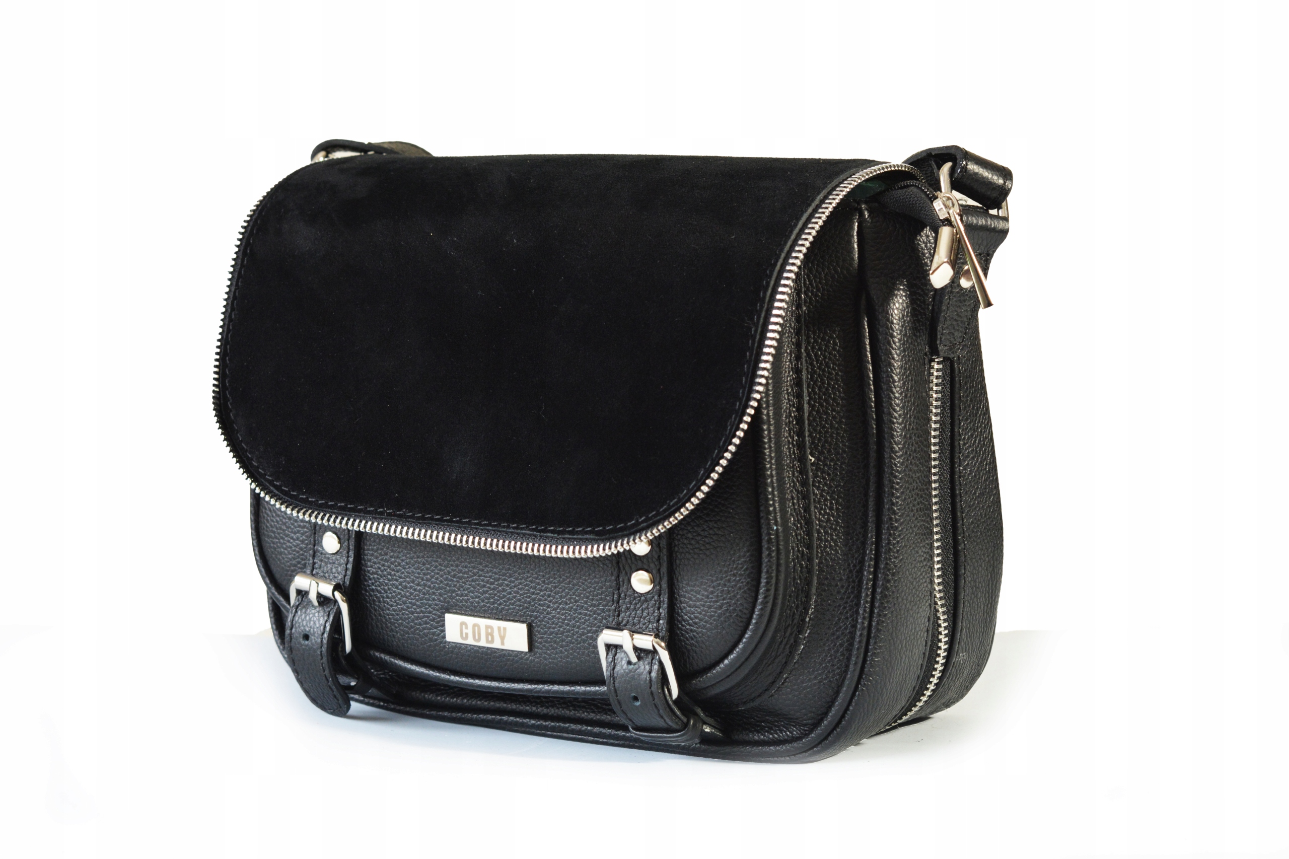 COBY TOREBKA DAMSKA LISTONOSZKA CZARNA SKÓRZANA MODNA Wielkość mała (nie mieszcząca A4)