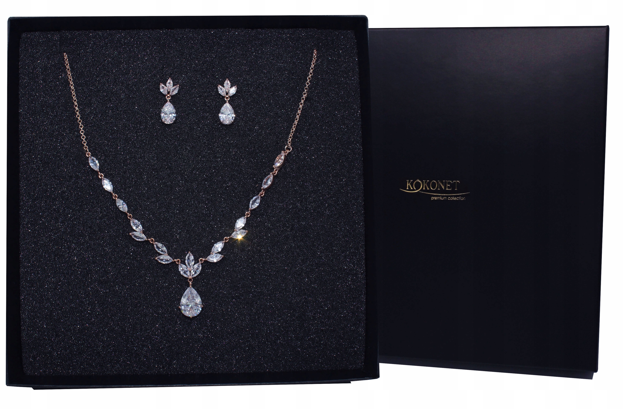 Komplet náhrdelník náušnice růžové zlato svatba Glam jako dárek