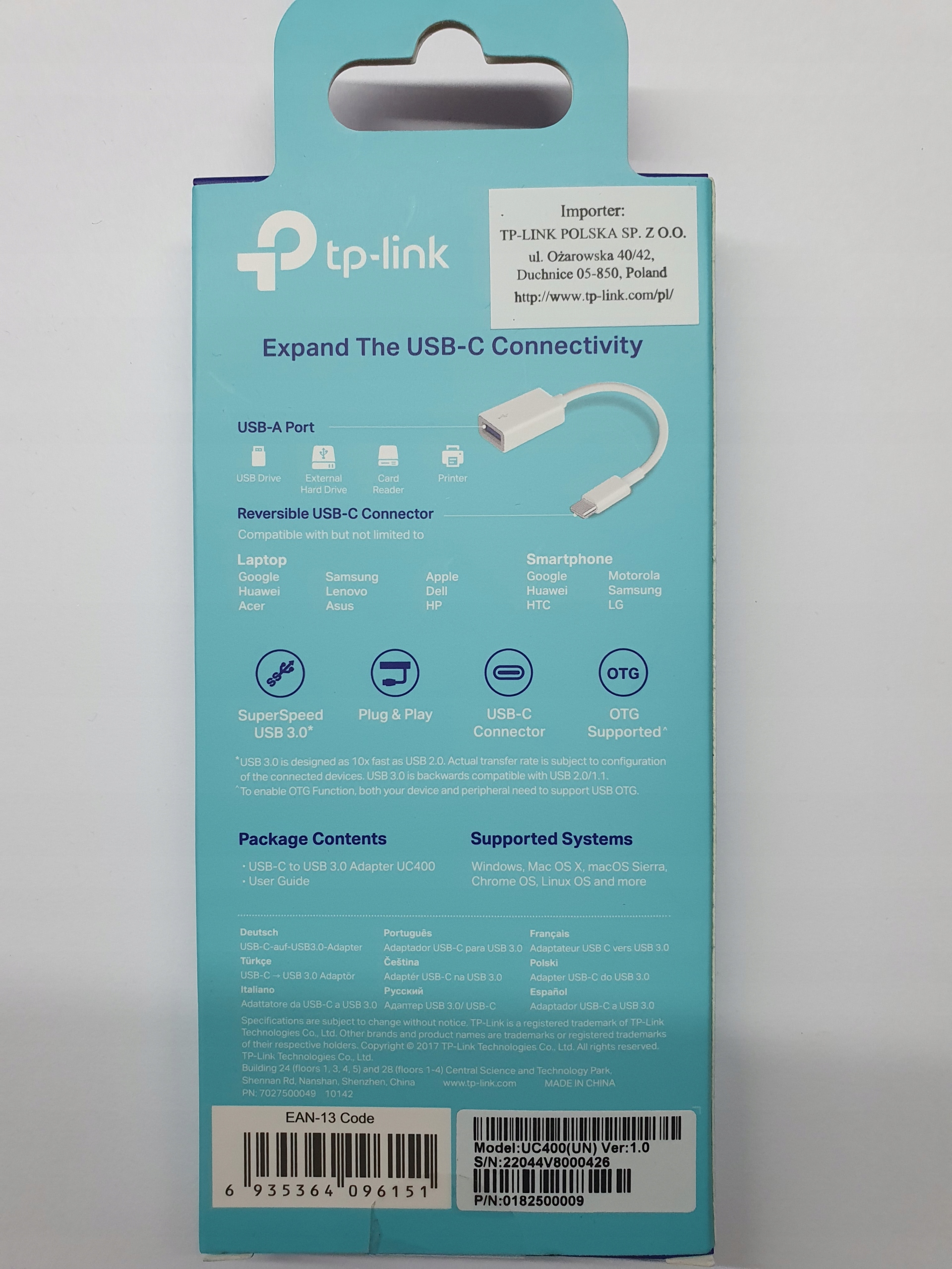 TP-LINK UC400 Adapter SuperSpeed USB-C - USB-A 3.0 Kod producenta UC400